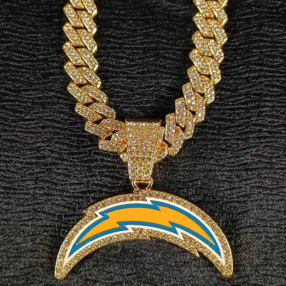 NFL Los Angeles Chargers Necklace Pendant Cuban Chain Link LA Football Jewelry - Picture 1 of 6